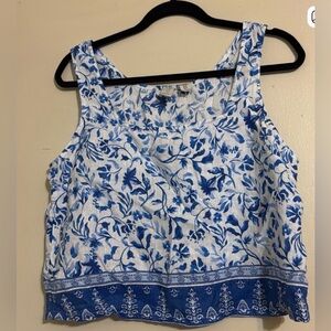 Joie Blue and White Lien Floral Shell Tank